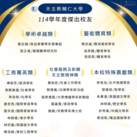 恭賀!輔仁大學114學年度傑出校友當選人